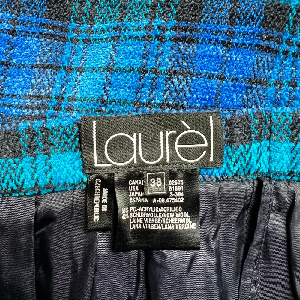 Laurel by ESCADA Plaid Blue Wool 2 Piece Skirt Suit Size 38 - Picture 9 of 16